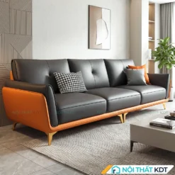 Ghế sofa văng da S202 phối màu đen cam tại phòng khách