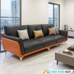Ghế sofa văng da S202 đen cam phòng khách chung cư