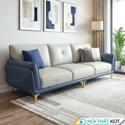 Sofa văng da màu kem phối viền xanh blue mã S202