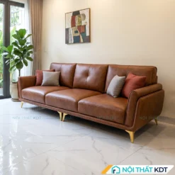 Sofa văng da màu nâu S202 dưới tranh trừu tượng