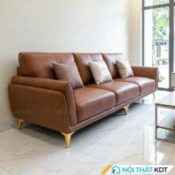 Sofa văng da màu nâu trơn S202 góc nghiêng