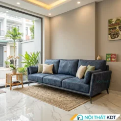 Sofa văng S122 màu xanh đặt tại không gian phòng khách nhà phố