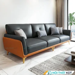 Sofa văng S202 màu đen viền cam đặt cạnh ban công