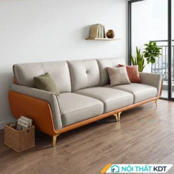 Sofa văng S202 bọc da màu kem cam