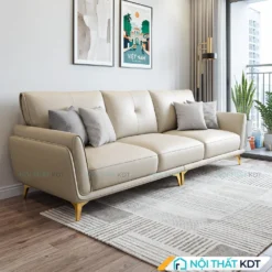 Mẫu sofa văng bọc da màu kem trơn S202 góc nghiêng