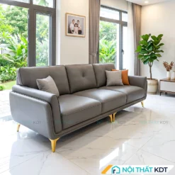 Mẫu sofa văng S202 bọc da màu xám trơn