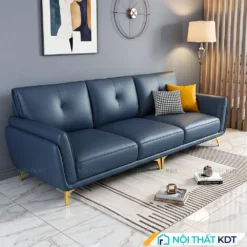 Ghế sofa văng da S202 màu xanh blue phòng khách nhà phố