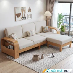 Sofa góc gỗ S181 nỉ màu trắng kem thanh lịch