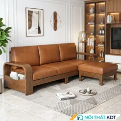 Sofa góc gỗ S181 màu nâu bò cho phòng khách hiện đại