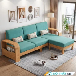 Sofa góc gỗ bọc nỉ màu xanh ngọc mã số S181