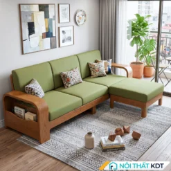 Sofa góc gỗ bọc nỉ màu xanh rêu mã số S181