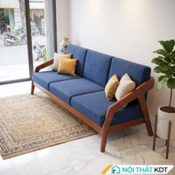 Sofa văng gỗ S177-V màu xanh dương tay mỏng tiết kiệm diện tích