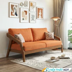 Sofa văng gỗ S177-V màu cam tay vịn mỏng 2 chỗ