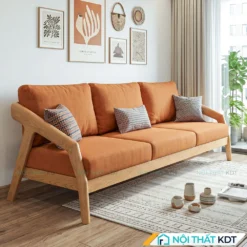 Sofa văng gỗ S177-V bọc nỉ màu cam đất 3 chỗ