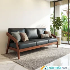 Sofa văng gỗ S177-V bọc nỉ màu đen khung gỗ sồi