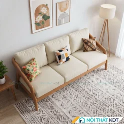 Sofa văng gỗ sồi S177-V màu kem bọc nỉ hiện đại