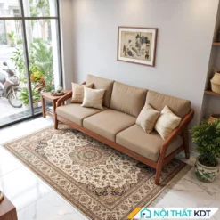 Sofa văng gỗ sồi S177-V màu nâu be bọc nỉ