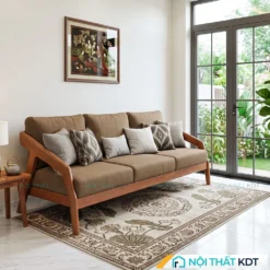 Sofa văng gỗ S177-V màu nâu bọc nỉ chân cao