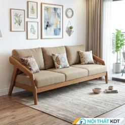 Sofa văng gỗ S177-V màu nâu nỉ đệm dày 3 chỗ