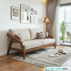 Sofa văng gỗ sồi S177-V màu trắng kem 2 chỗ