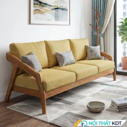Sofa văng gỗ nỉ S177-V màu vàng đệm tựa tháo rời