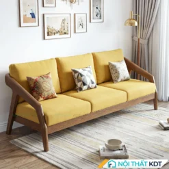 Sofa văng gỗ nỉ S177-V màu vàng 3 chỗ hiện đại