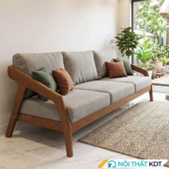 Sofa văng gỗ S177-V màu xám nhạt đệm nỉ tháo rời