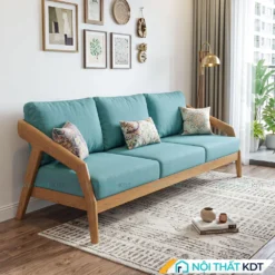Sofa văng gỗ nỉ S177-V màu xanh ngọc hiện đại
