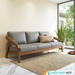 Sofa văng gỗ sồi S177-V màu xám thiết kế tay mỏng