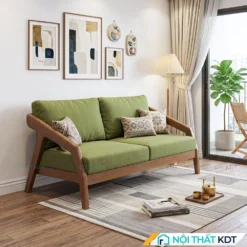 Sofa văng gỗ S177-V bọc nỉ màu xanh lá 2 chỗ